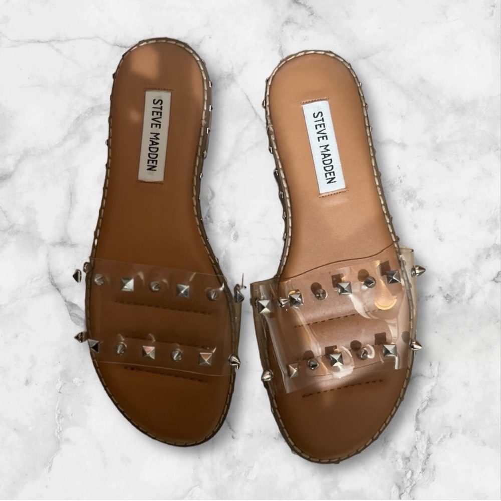 Steve Madden Clear Studded Slide Sandals - Tan Insole